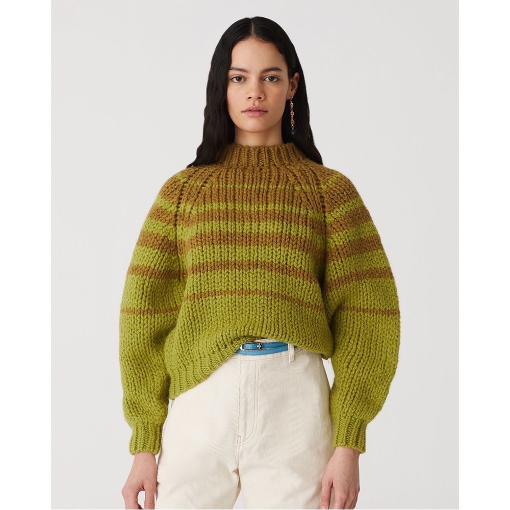 Paloma Wool Alpaca Blend Sweater Trance Green Brown Striped Chunky Pullover